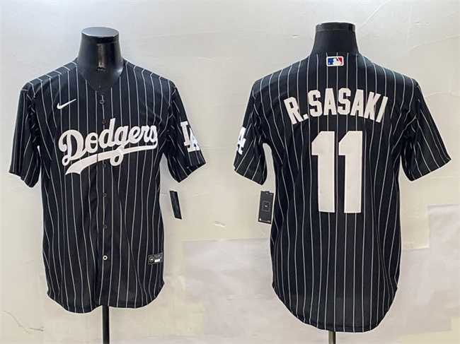 Mens Los Angeles Dodgers #11 Roki Sasaki Black Cool Base Stitched Jersey